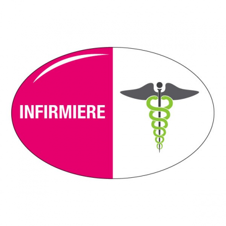 Badge Infirmiere Sans Le Nom Fond Fuchsia Et Blanc Caducee Vert Label Blouse Net