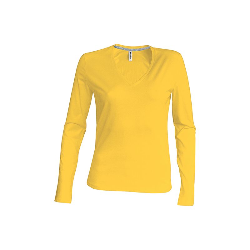 Tshirt Femme Col Rond Manches LONGUES Flocage Coton Jaune ...